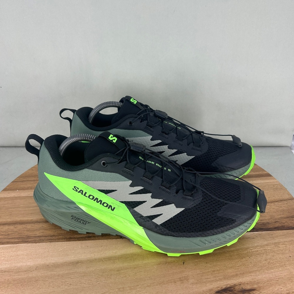 Salomon Sense Ride 5 Trail Running Shoes Mens Size 9.5 Green Black 473111